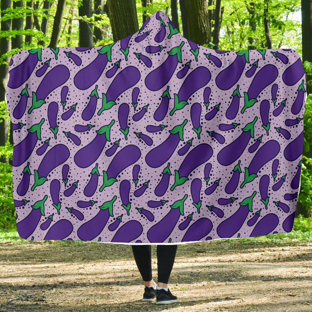 Eggplant Cute Print Pattern Hooded Blanket-grizzshop