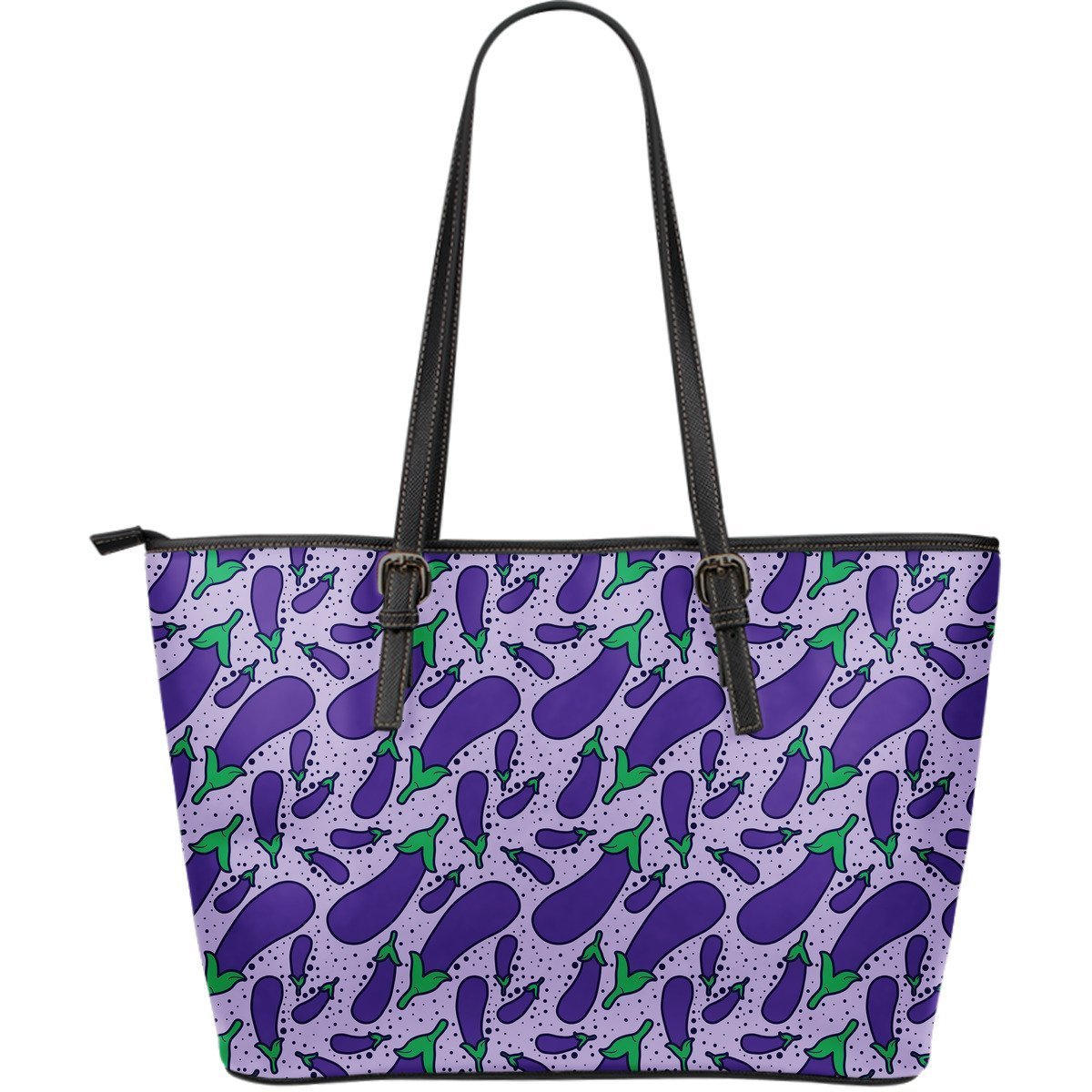 Eggplant Cute Print Pattern Leather Tote Bag-grizzshop
