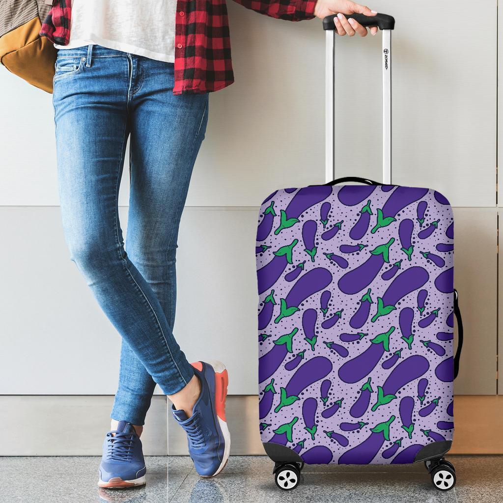 Eggplant Cute Print Pattern Luggage Cover Protector-grizzshop