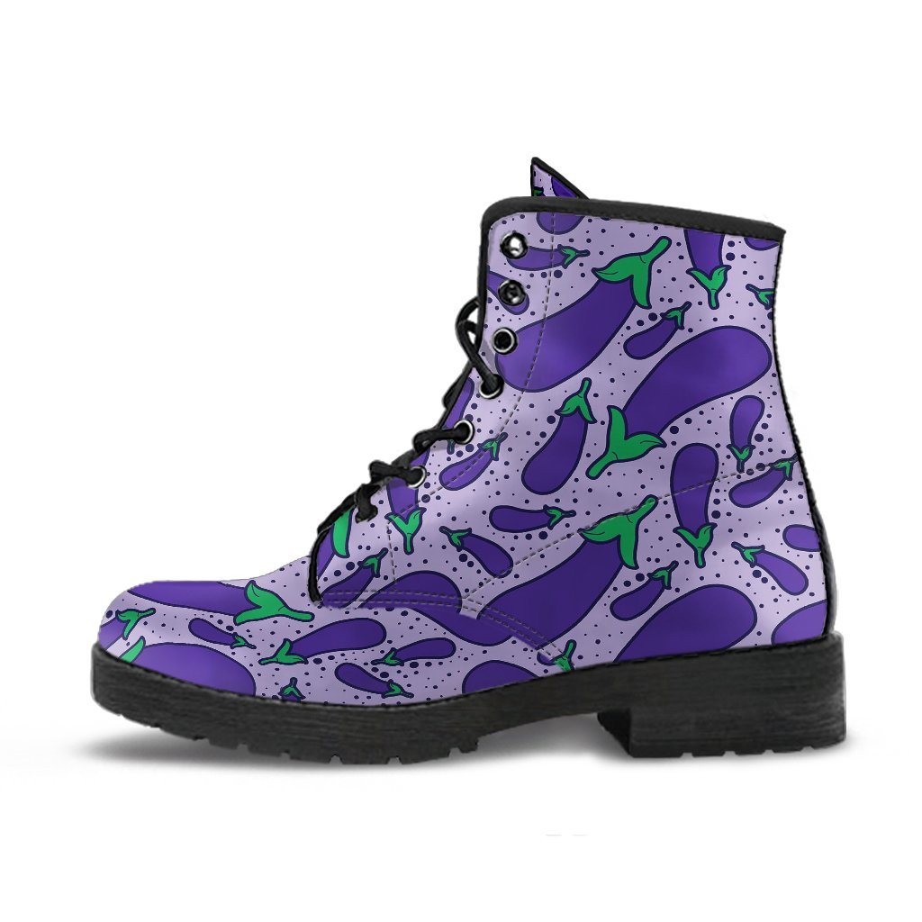Eggplant Cute Print Pattern Men Women Leather Boots-grizzshop