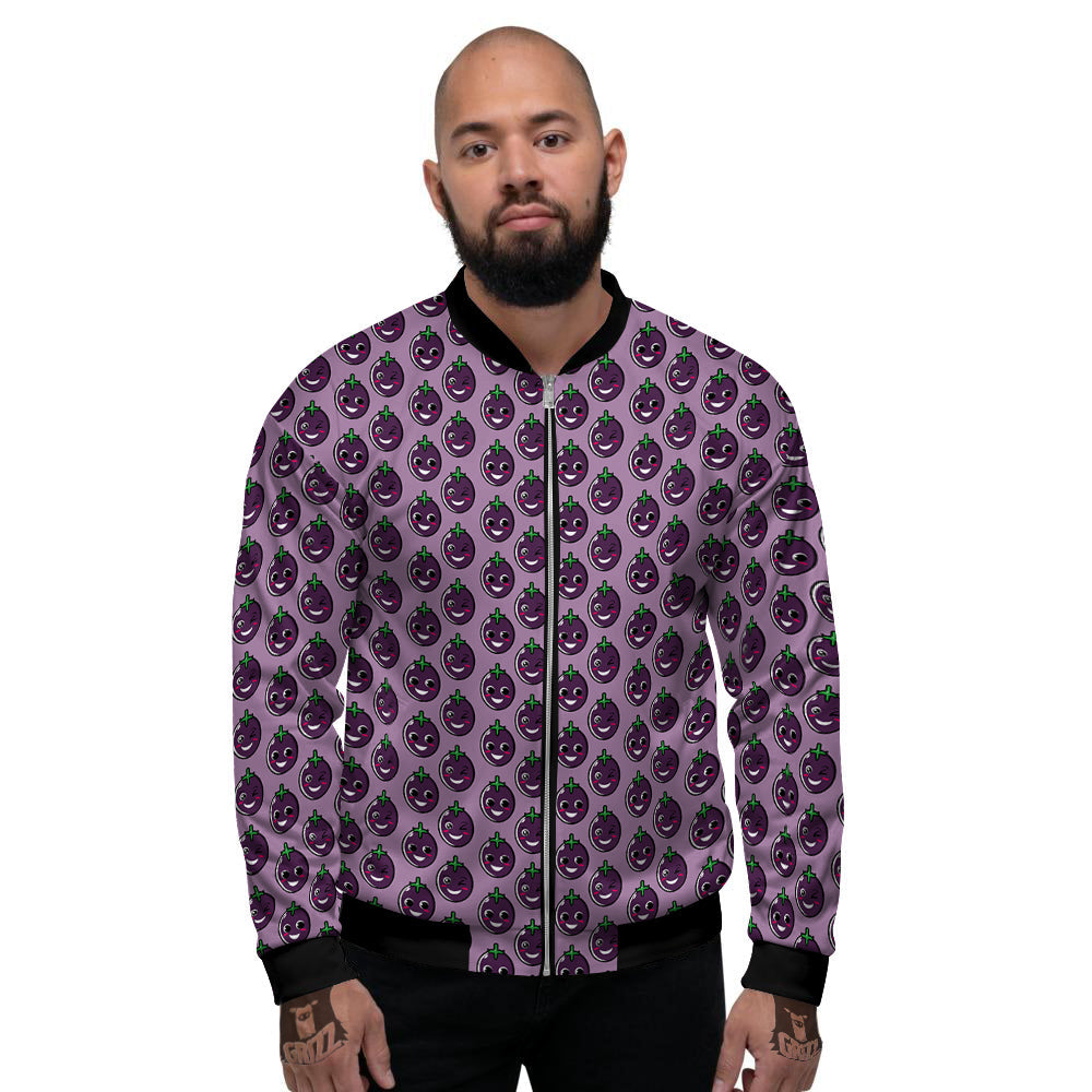 Eggplant Cute Print Pattern Men's Bomber Jacket-grizzshop