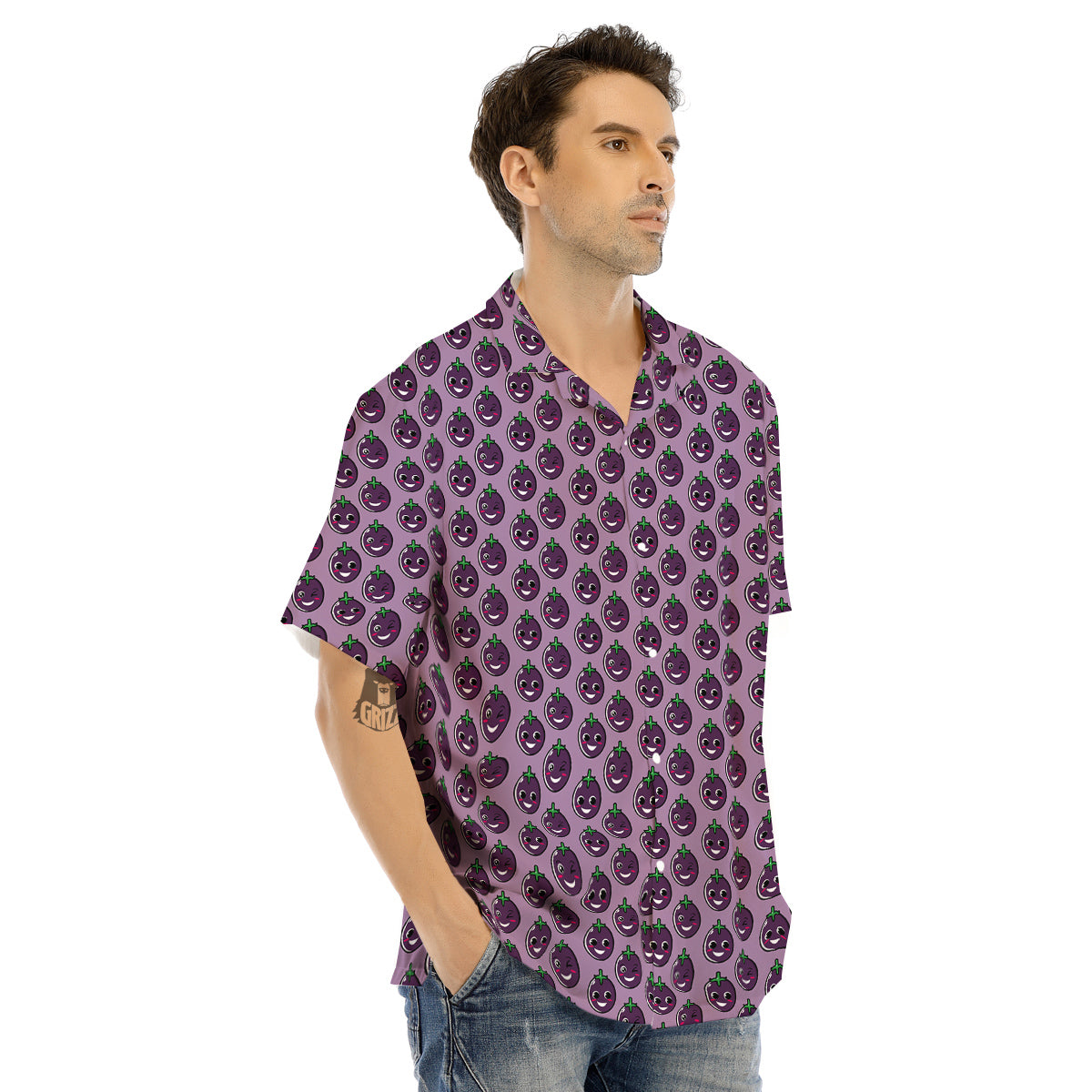 Eggplant Cute Print Pattern Men's Hawaiian Shirt-grizzshop