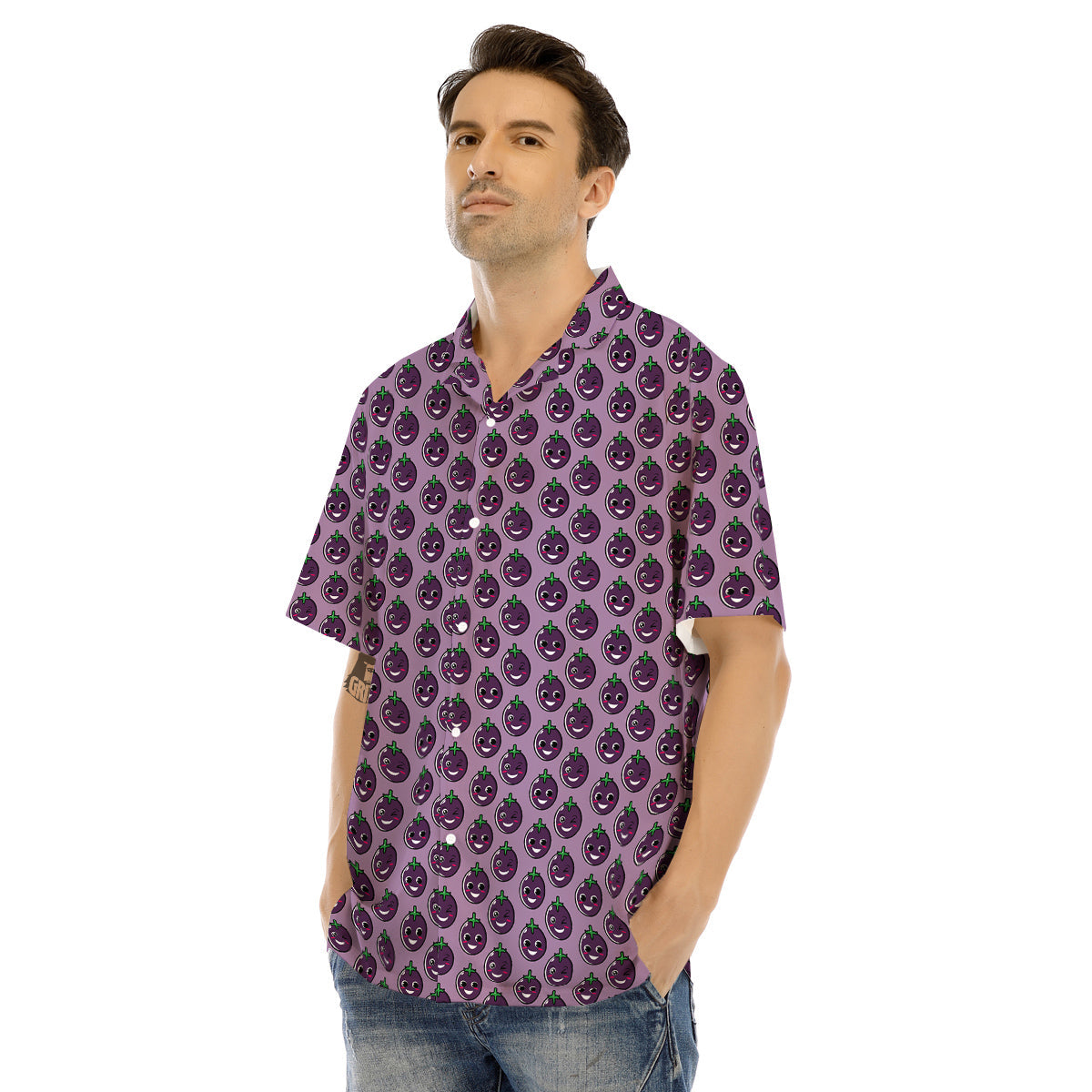 Eggplant Cute Print Pattern Men's Hawaiian Shirt-grizzshop