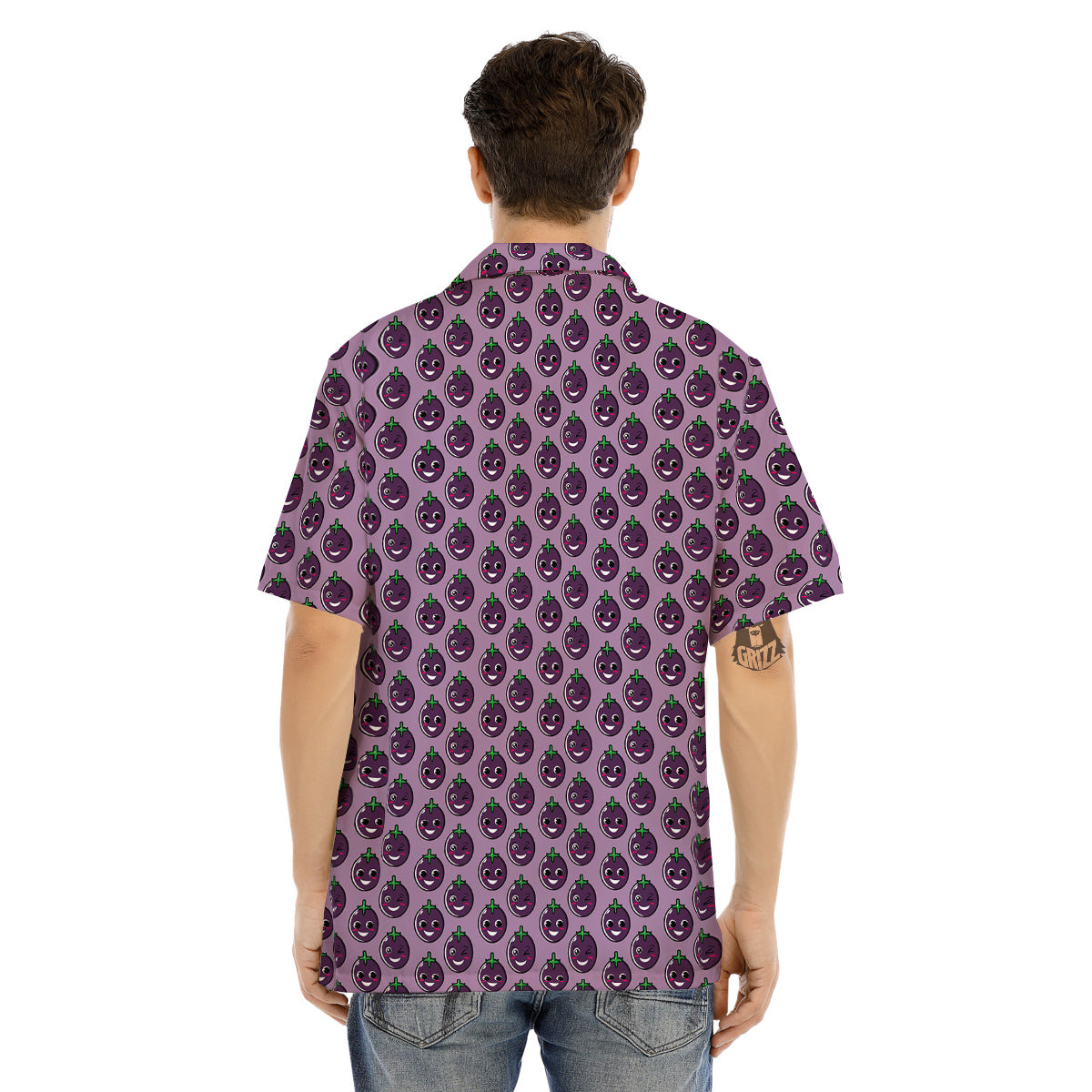 Eggplant Cute Print Pattern Men's Hawaiian Shirt-grizzshop