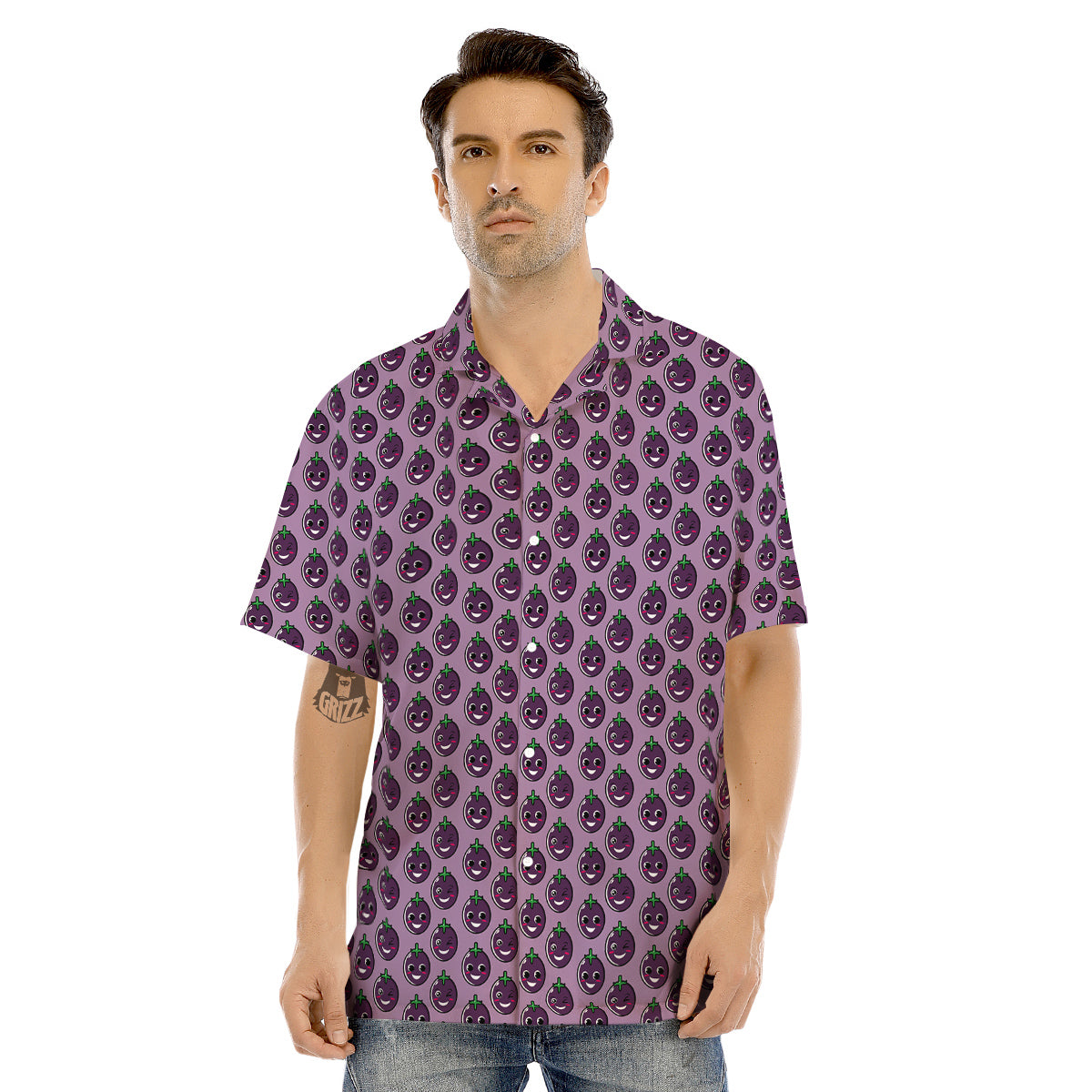 Eggplant Cute Print Pattern Men's Hawaiian Shirt-grizzshop