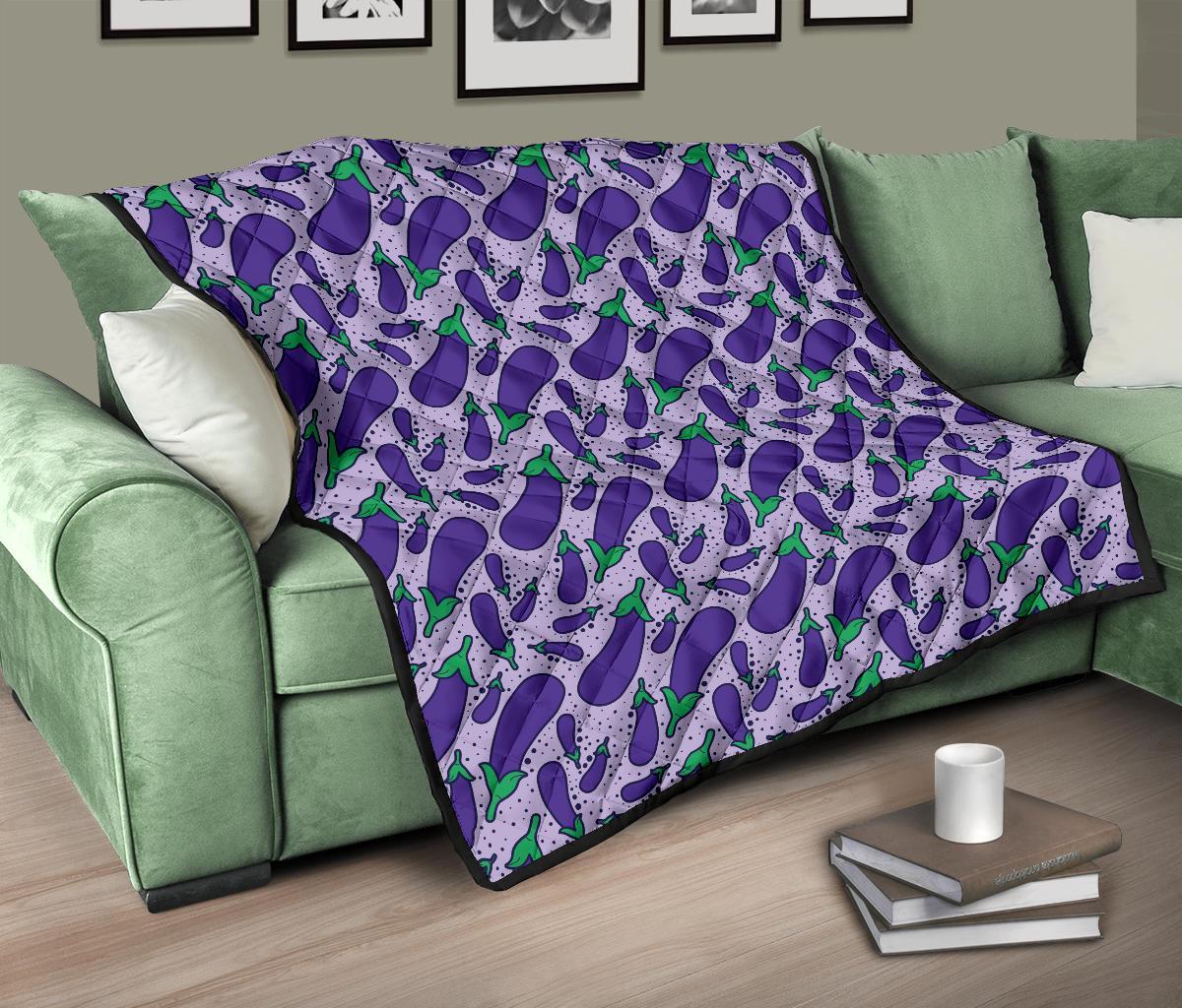 Eggplant Cute Print Pattern Quilt-grizzshop