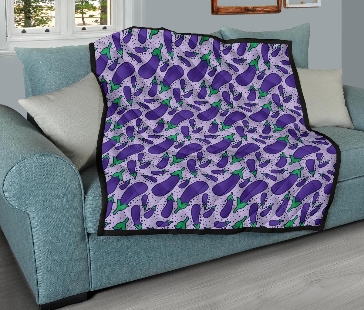 Eggplant Cute Print Pattern Quilt-grizzshop