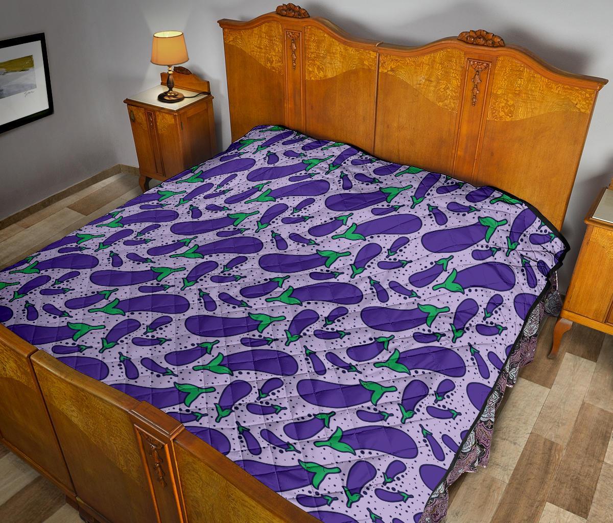 Eggplant Cute Print Pattern Quilt-grizzshop