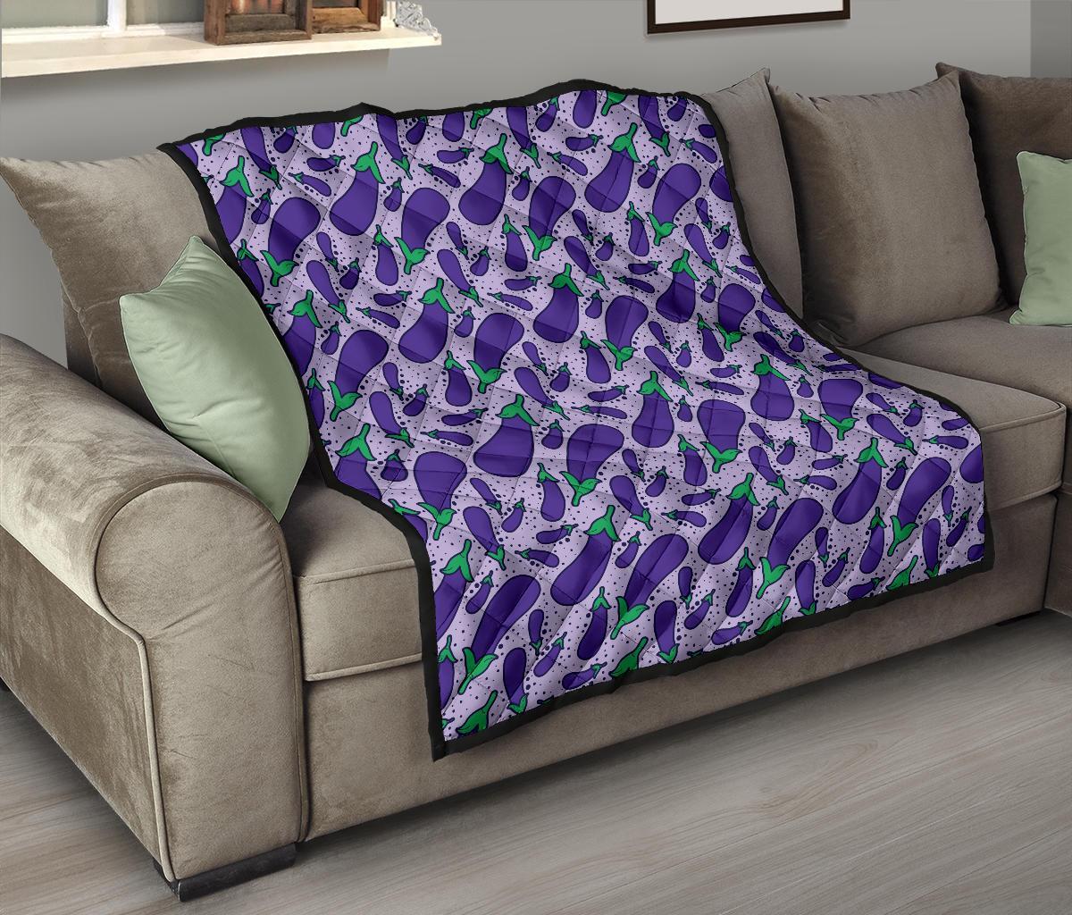 Eggplant Cute Print Pattern Quilt-grizzshop