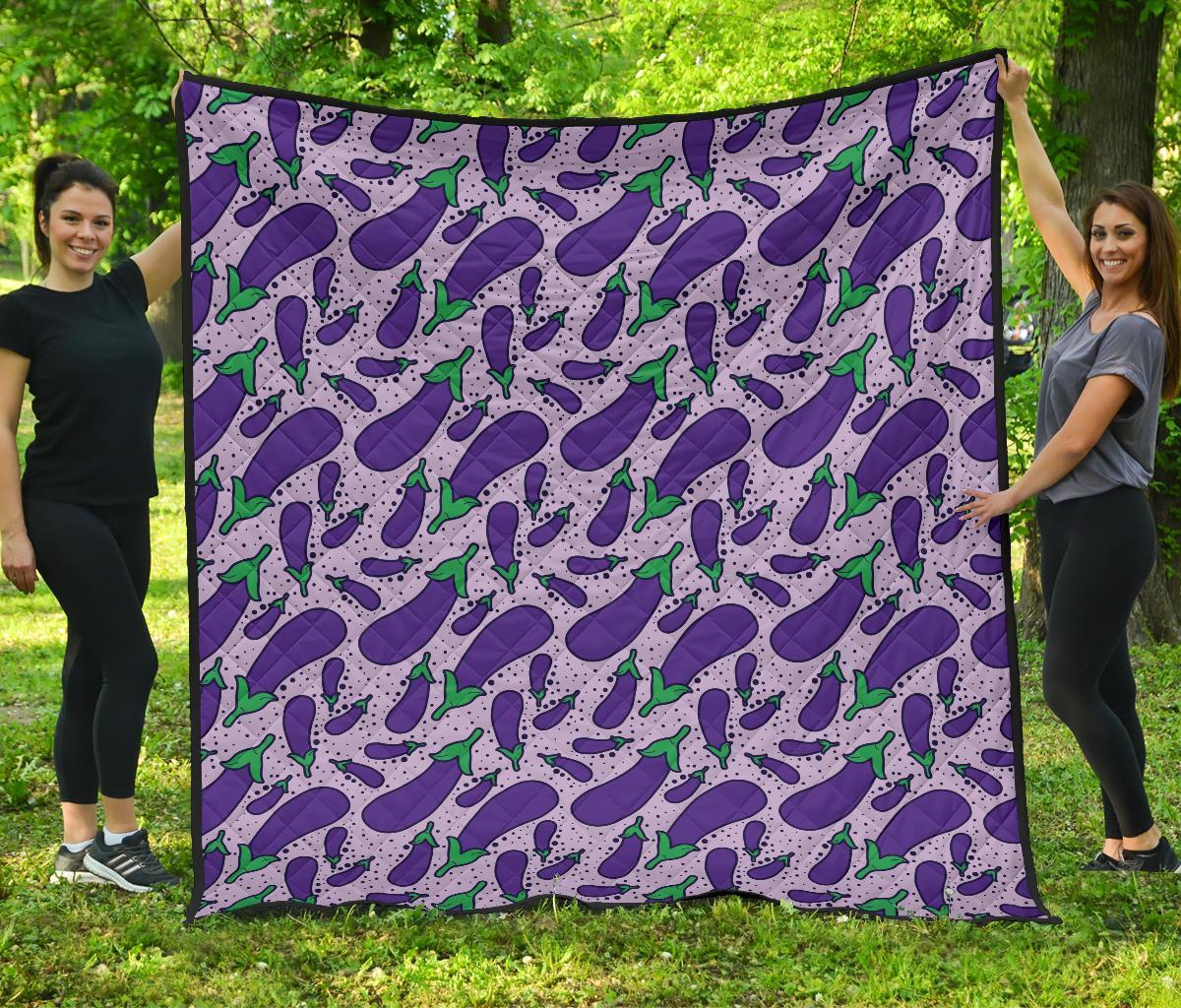 Eggplant Cute Print Pattern Quilt-grizzshop