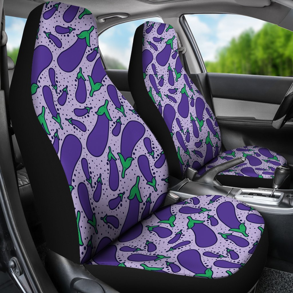 Eggplant Cute Print Pattern Universal Fit Car Seat Covers-grizzshop