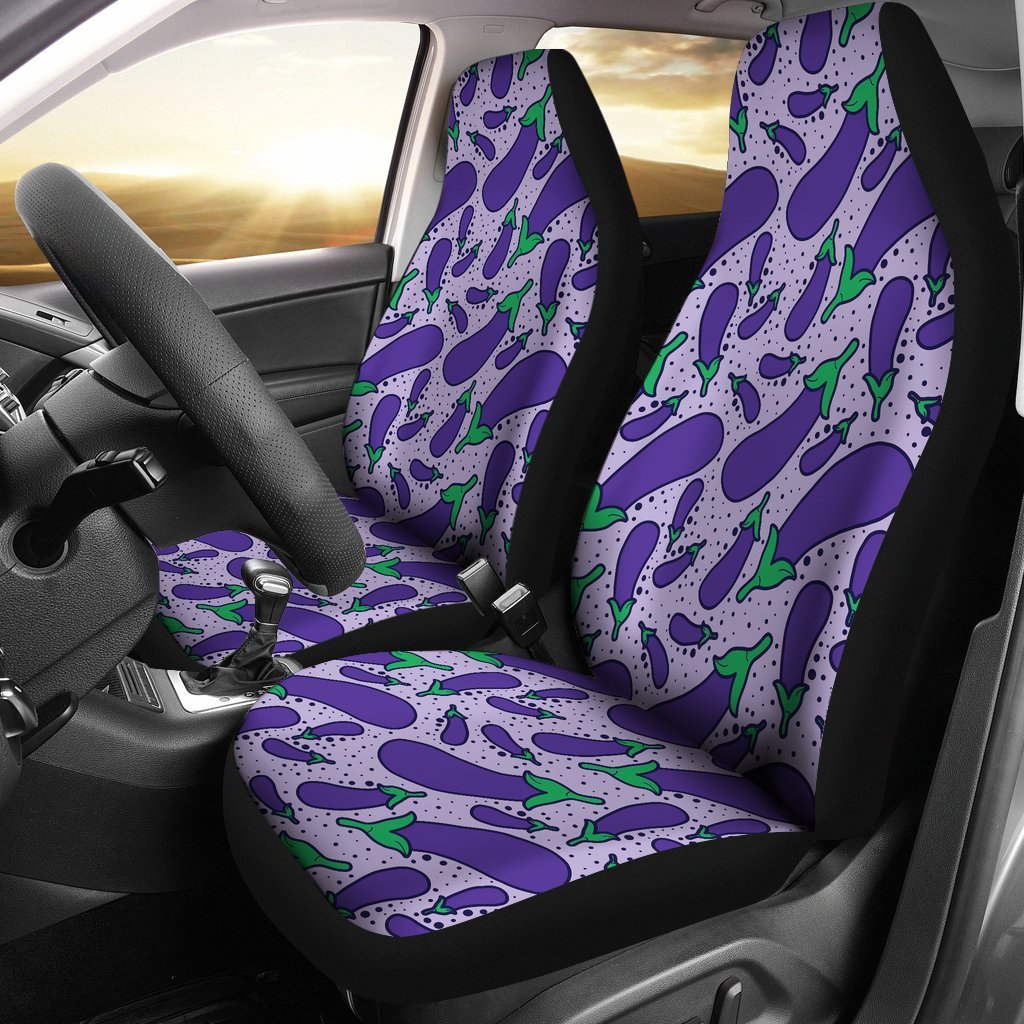 Eggplant Cute Print Pattern Universal Fit Car Seat Covers-grizzshop