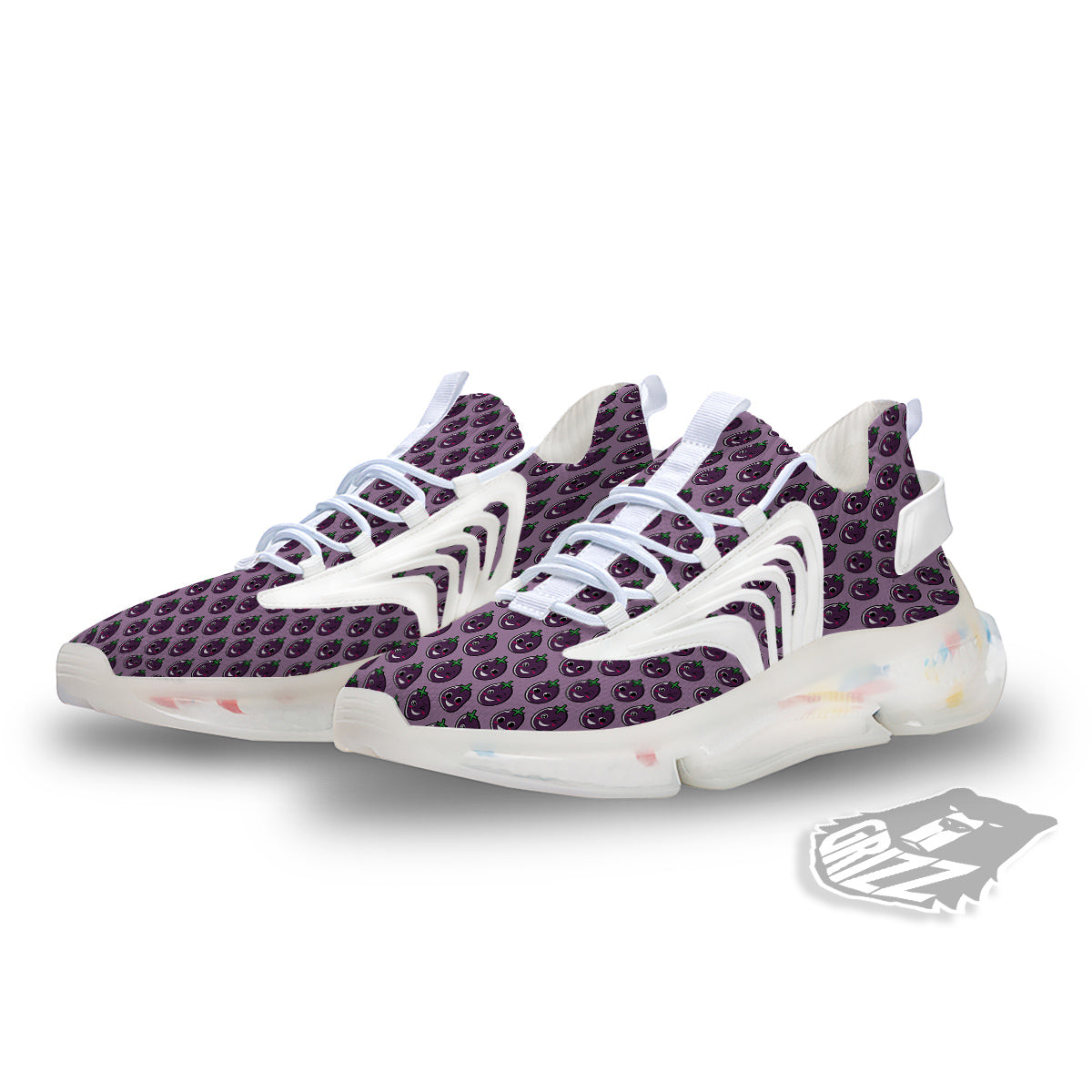 Eggplant Cute Print Pattern White Gym Shoes-grizzshop