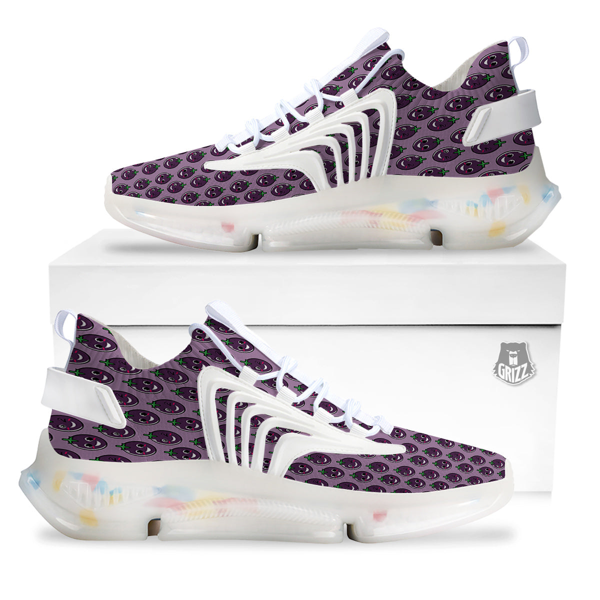Eggplant Cute Print Pattern White Gym Shoes-grizzshop