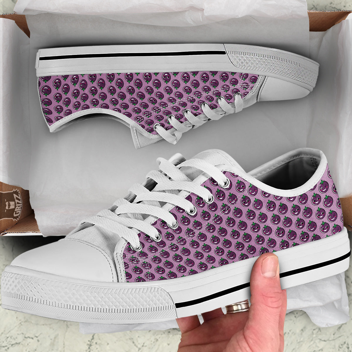 Eggplant Cute Print Pattern White Low Top Shoes-grizzshop