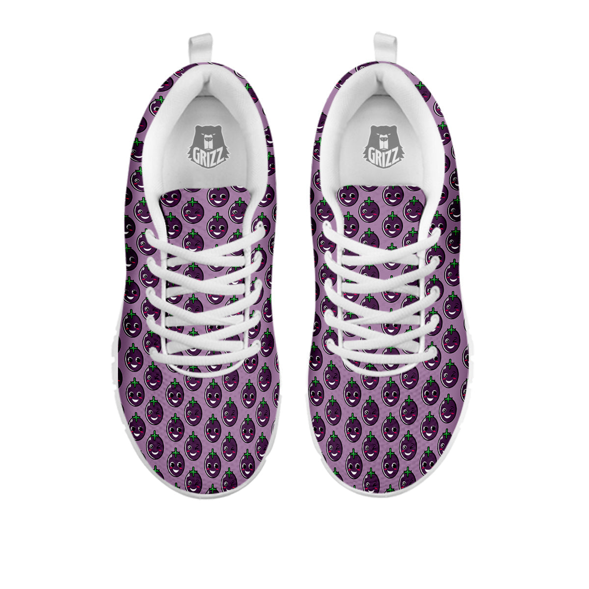 Eggplant Cute Print Pattern White Sneaker-grizzshop