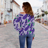 Eggplant Cute Print Pattern Women Off Shoulder Sweatshirt-grizzshop