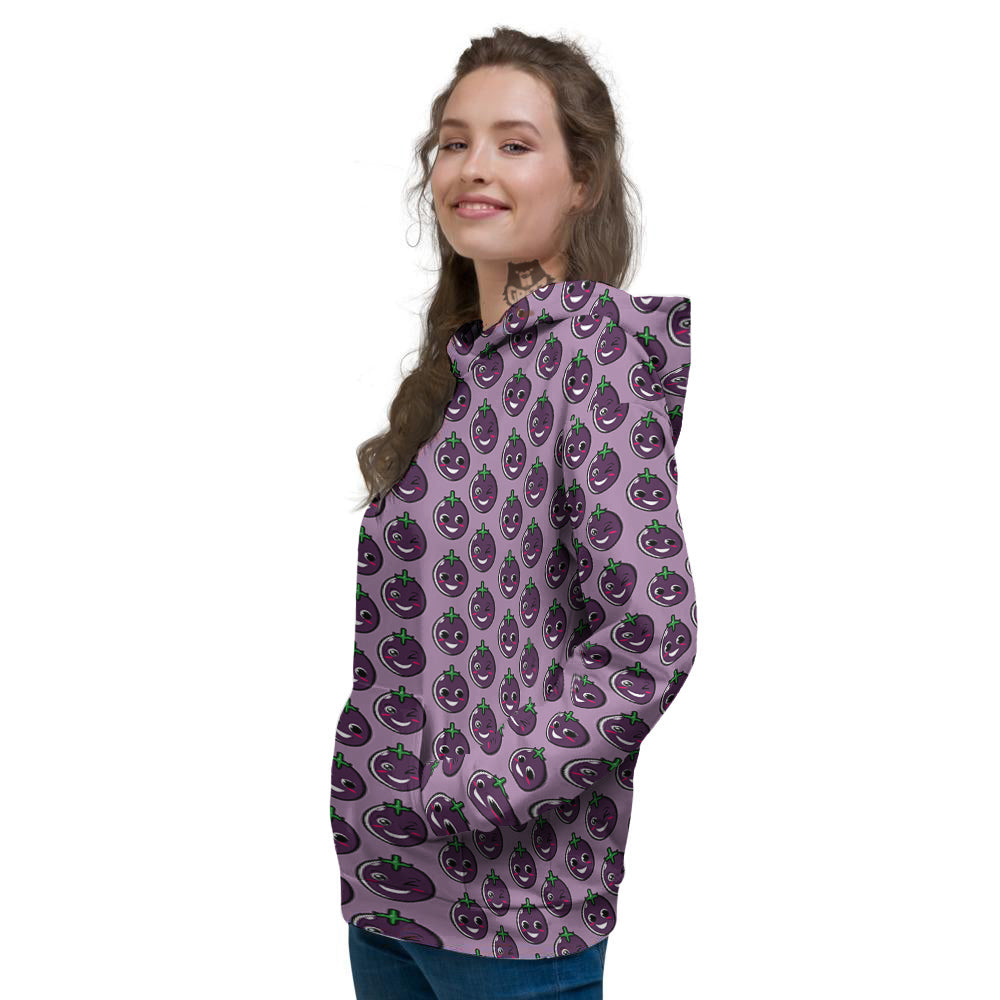 Eggplant Cute Print Pattern Women's Hoodie-grizzshop