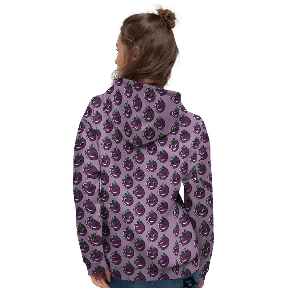 Eggplant Cute Print Pattern Women's Hoodie-grizzshop