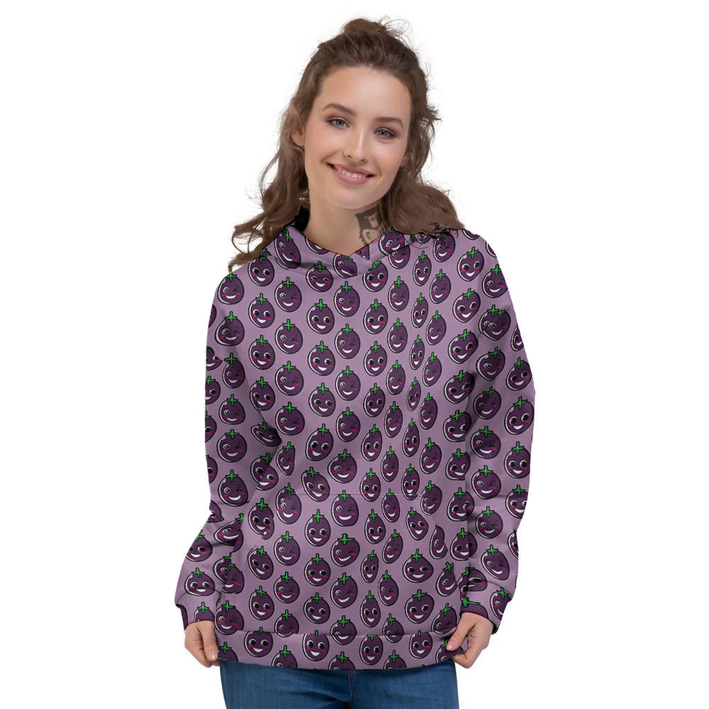 Eggplant Cute Print Pattern Women's Hoodie-grizzshop