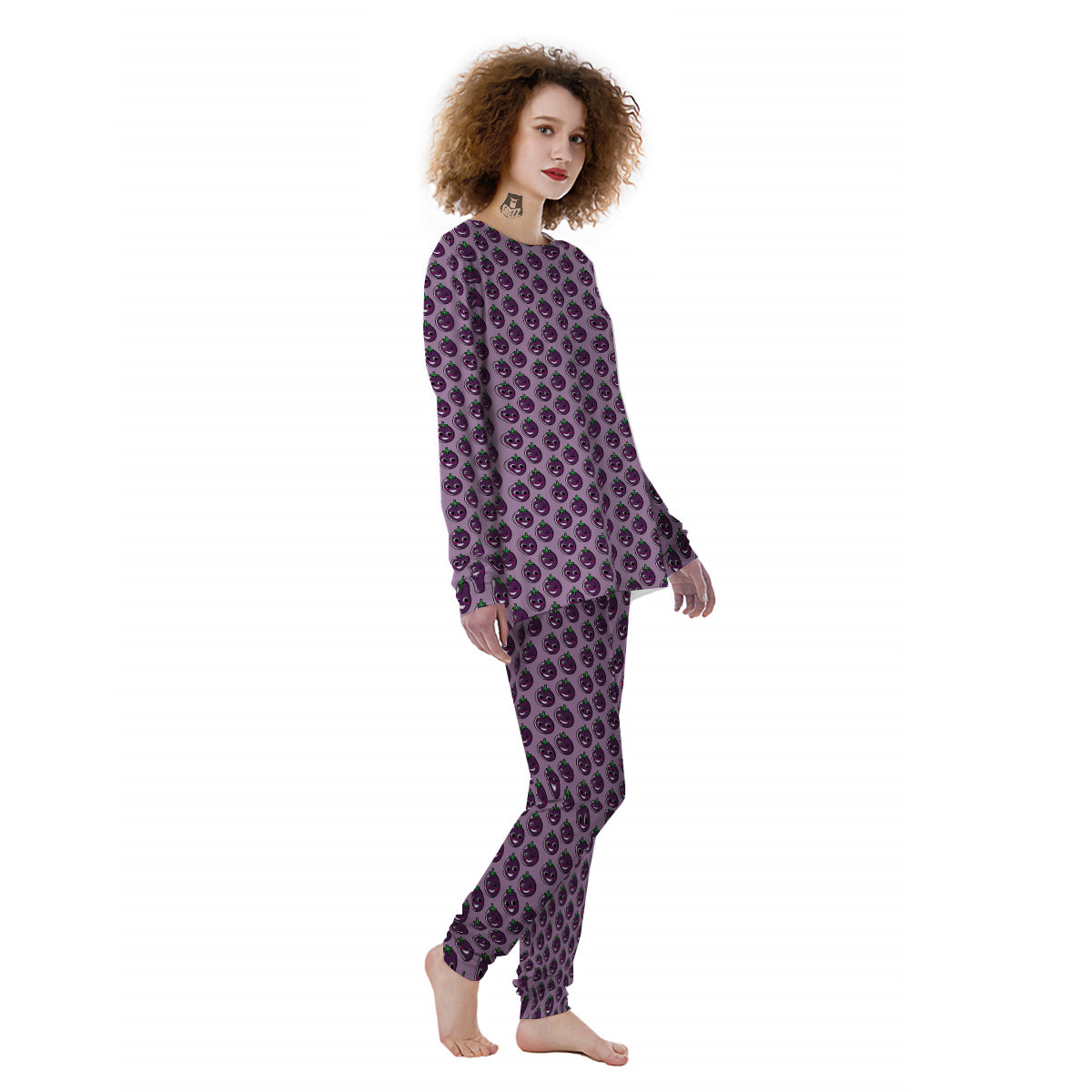 Eggplant Cute Print Pattern Women's Pajamas-grizzshop