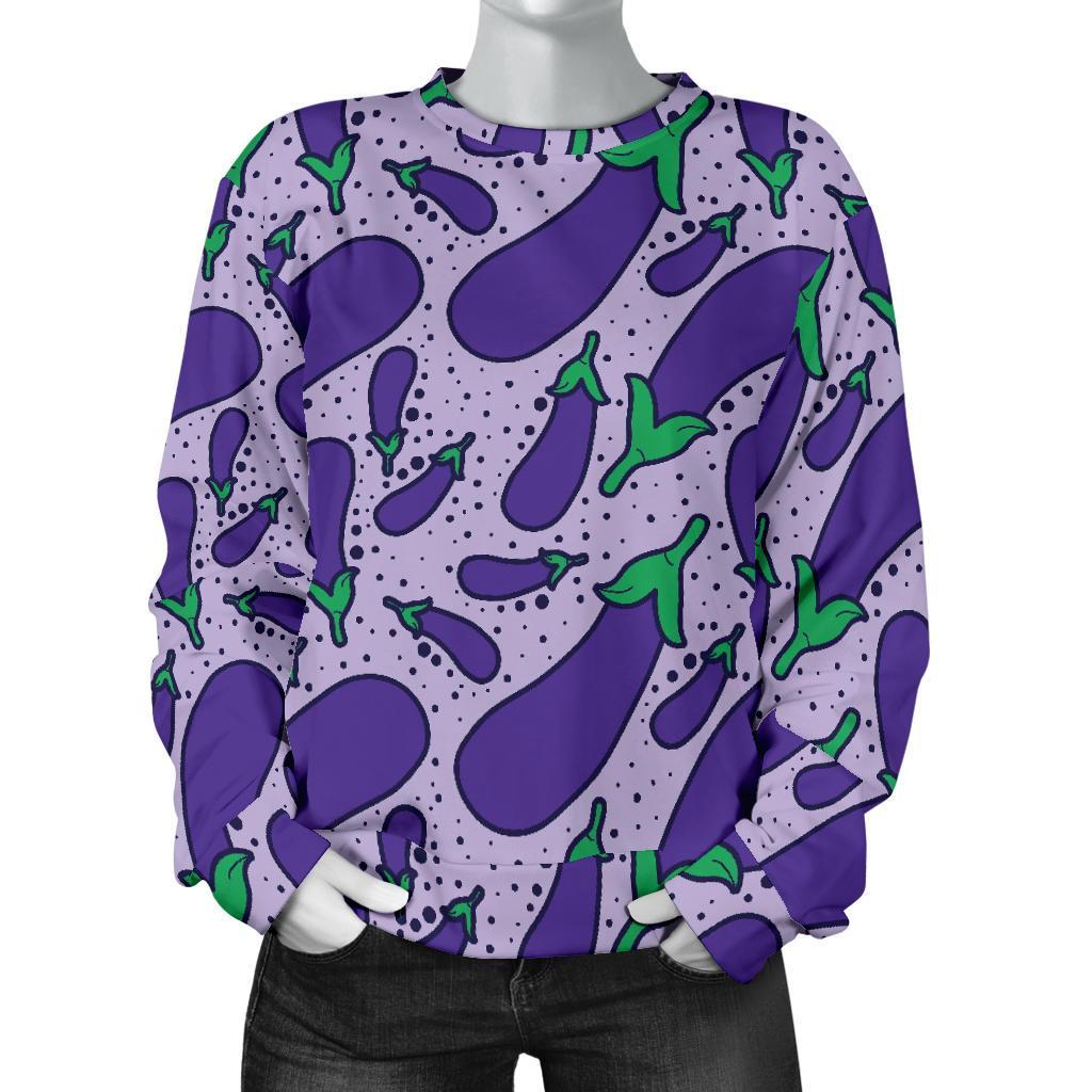 Eggplant Cute Print Pattern Women's Sweatshirt-grizzshop