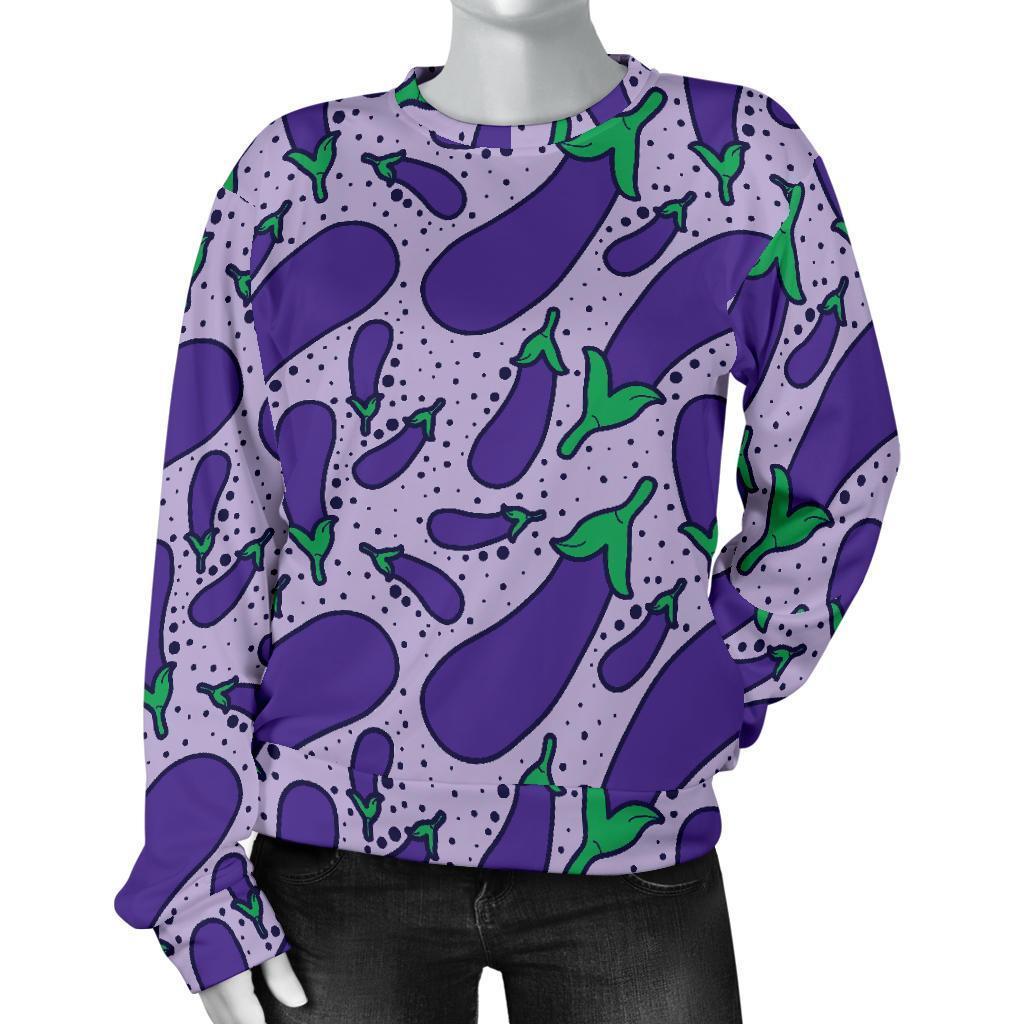 Eggplant Cute Print Pattern Women's Sweatshirt-grizzshop