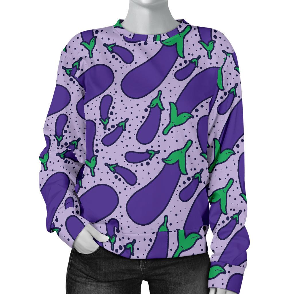 Eggplant Cute Print Pattern Women's Sweatshirt-grizzshop