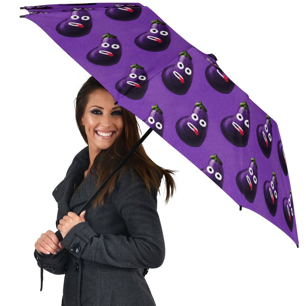 Eggplant Funny Pattern Print Automatic Foldable Umbrella-grizzshop