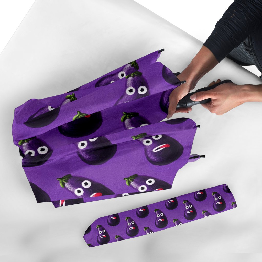 Eggplant Funny Pattern Print Automatic Foldable Umbrella-grizzshop