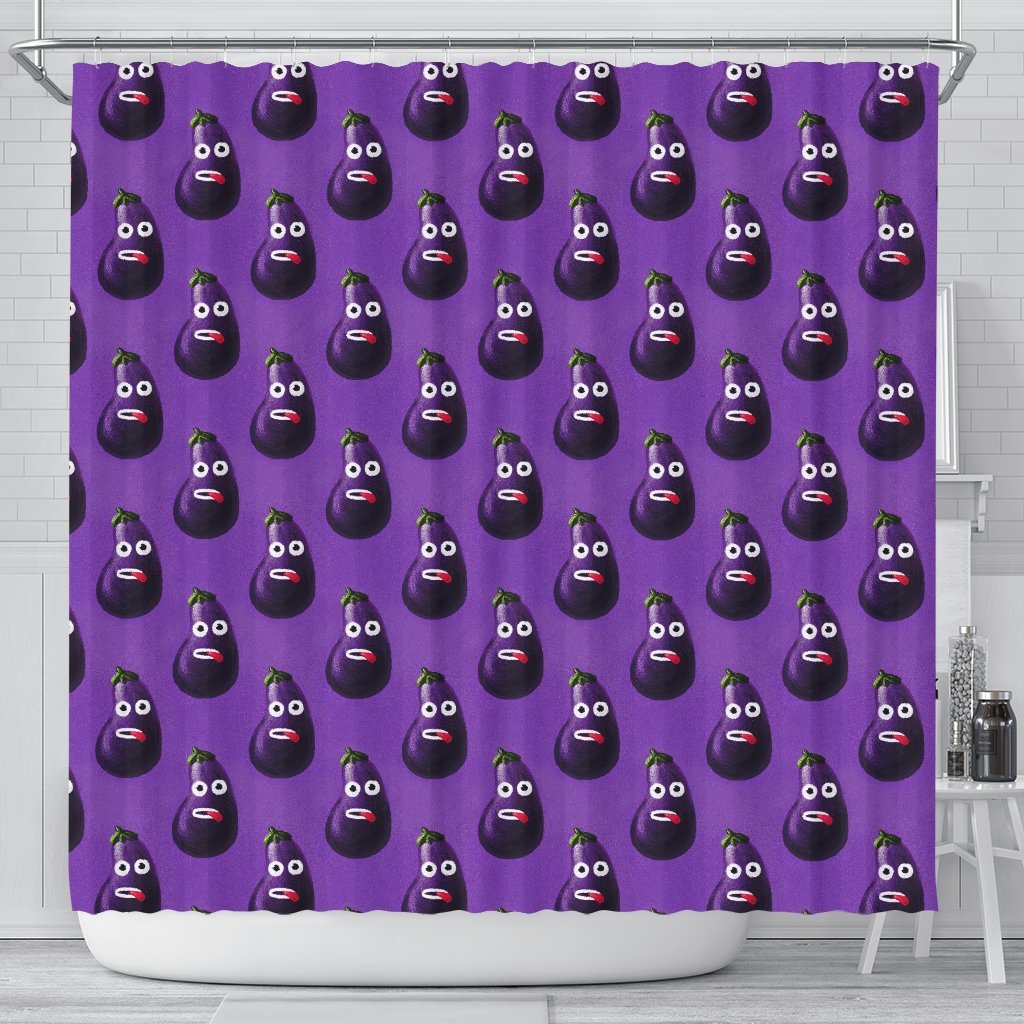 Eggplant Funny Pattern Print Bathroom Shower Curtain-grizzshop