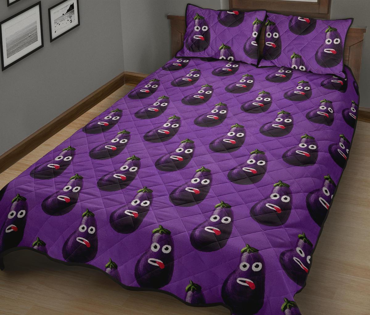 Eggplant Funny Pattern Print Bed Set Quilt-grizzshop