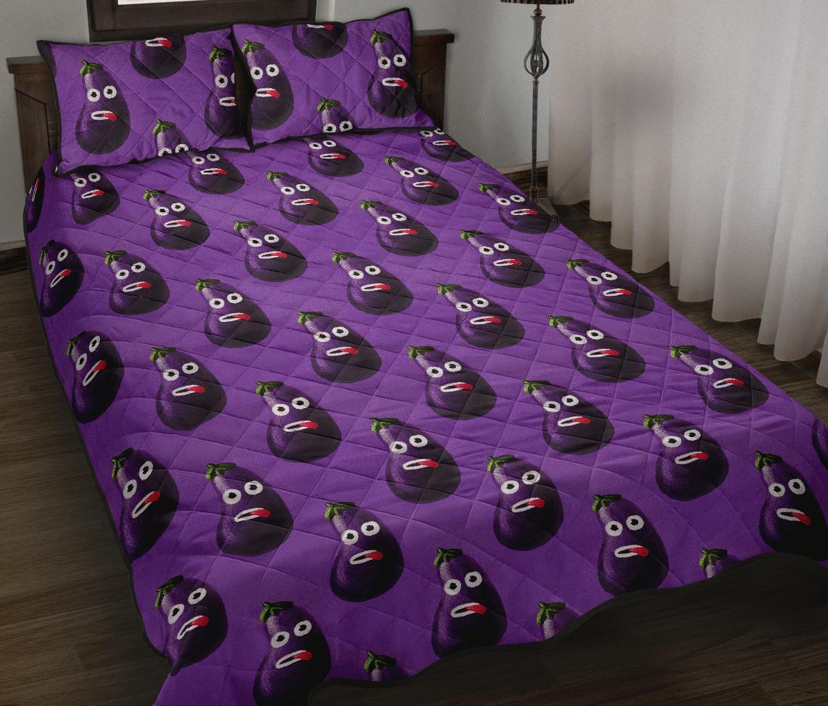 Eggplant Funny Pattern Print Bed Set Quilt-grizzshop