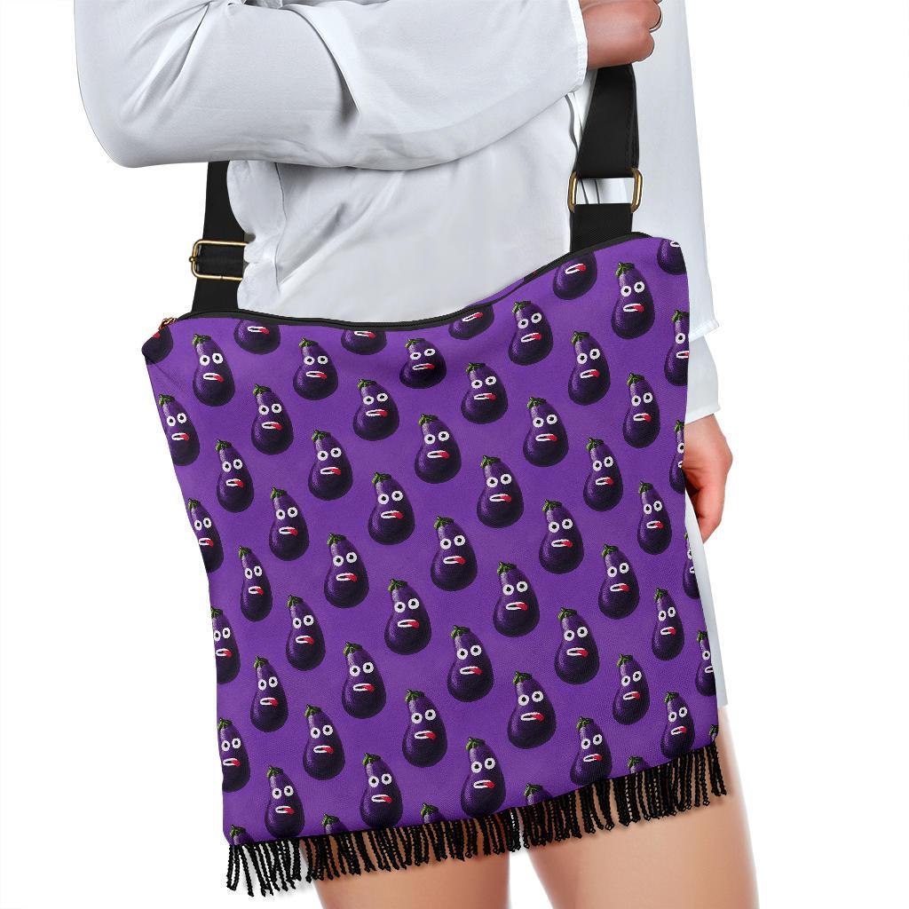 Eggplant Funny Pattern Print Crossbody bags-grizzshop