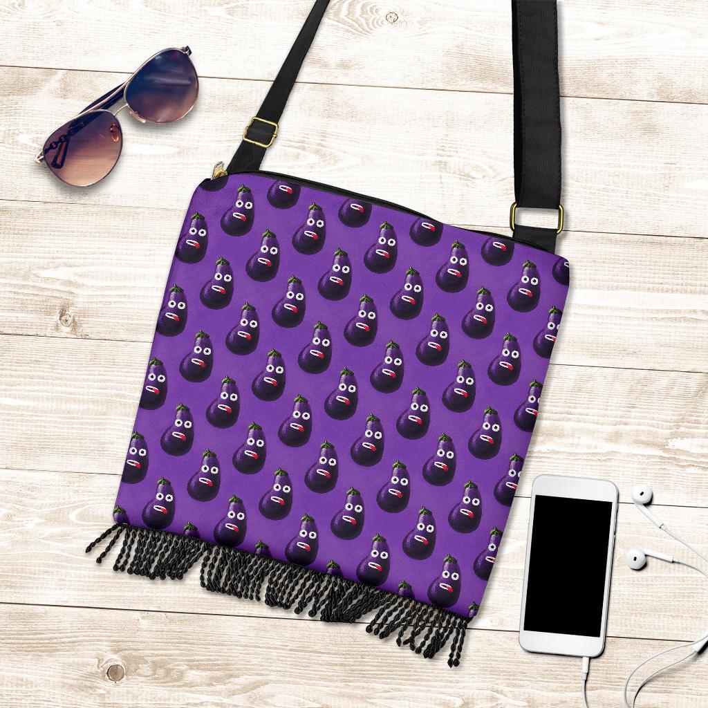 Eggplant Funny Pattern Print Crossbody bags-grizzshop