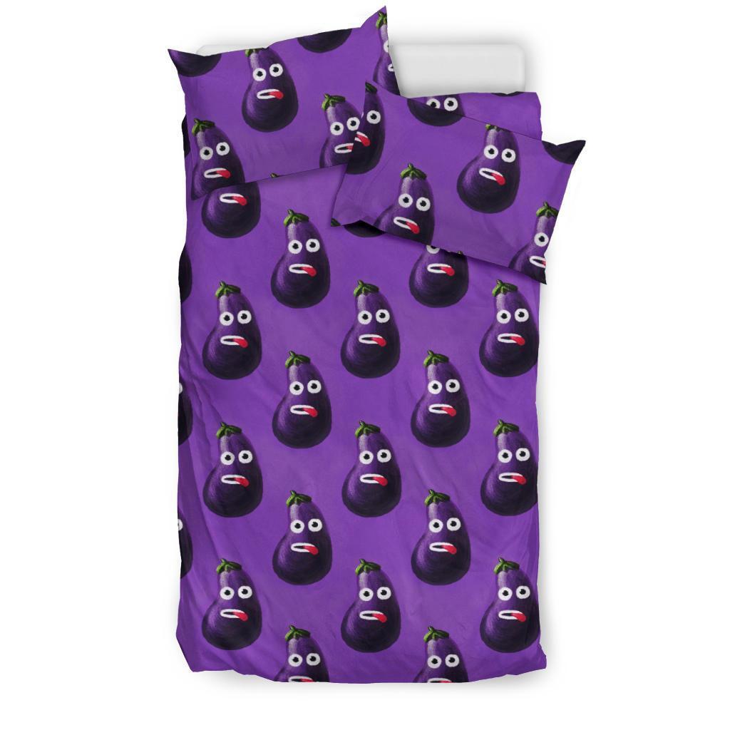 Eggplant Funny Pattern Print Duvet Cover Bedding Set-grizzshop