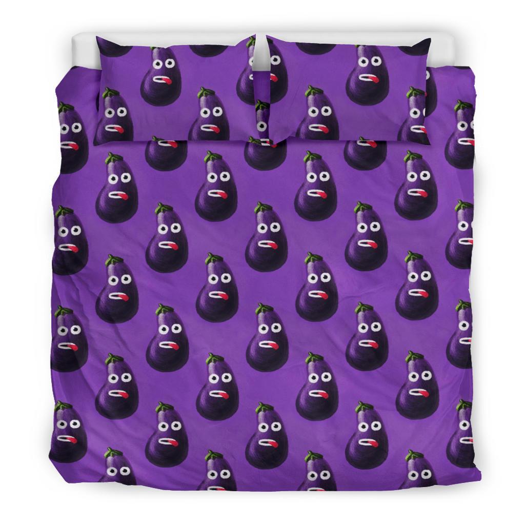 Eggplant Funny Pattern Print Duvet Cover Bedding Set-grizzshop