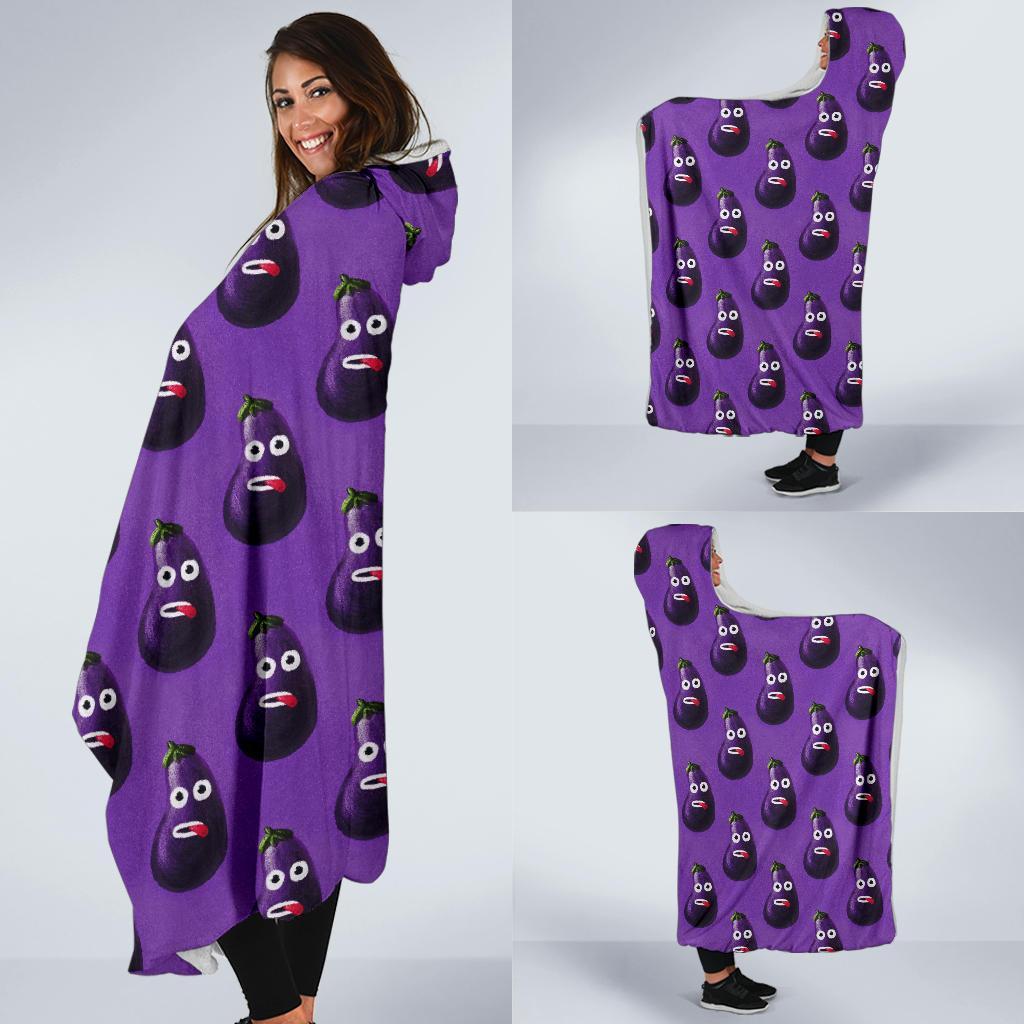 Eggplant Funny Pattern Print Hooded Blanket-grizzshop