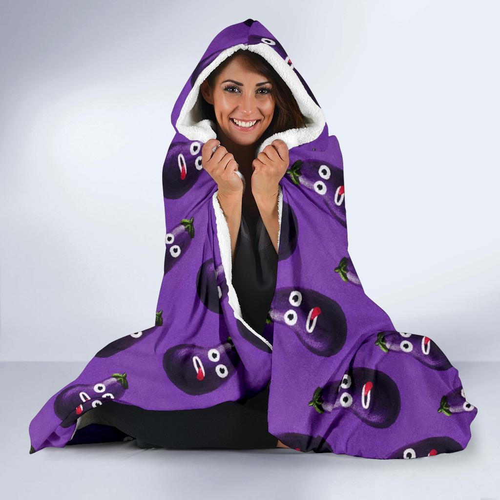 Eggplant Funny Pattern Print Hooded Blanket-grizzshop