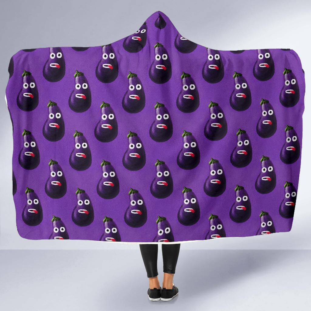 Eggplant Funny Pattern Print Hooded Blanket-grizzshop