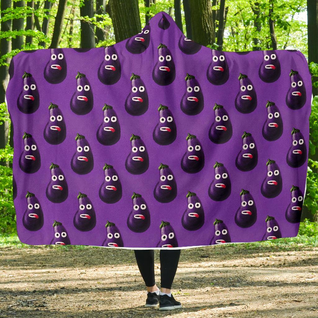 Eggplant Funny Pattern Print Hooded Blanket-grizzshop