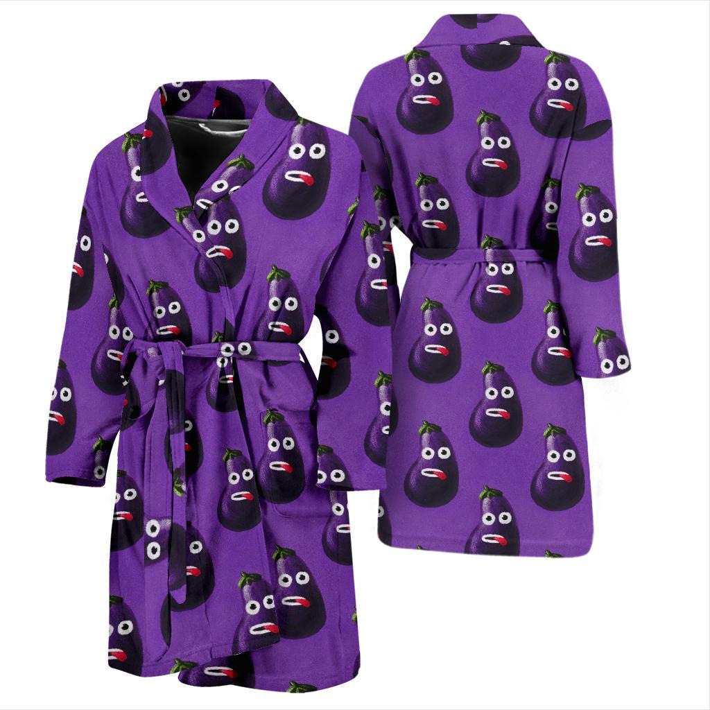 Eggplant Funny Pattern Print Men Long Robe-grizzshop