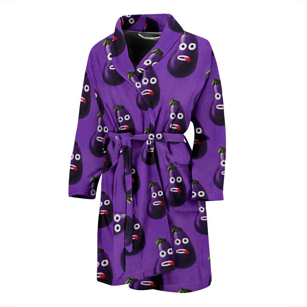 Eggplant Funny Pattern Print Men Long Robe-grizzshop