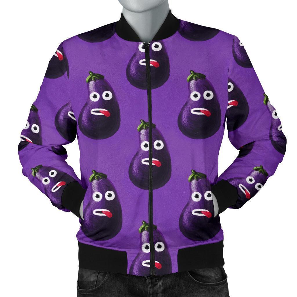 Eggplant Funny Pattern Print Men's Bomber Jacket-grizzshop