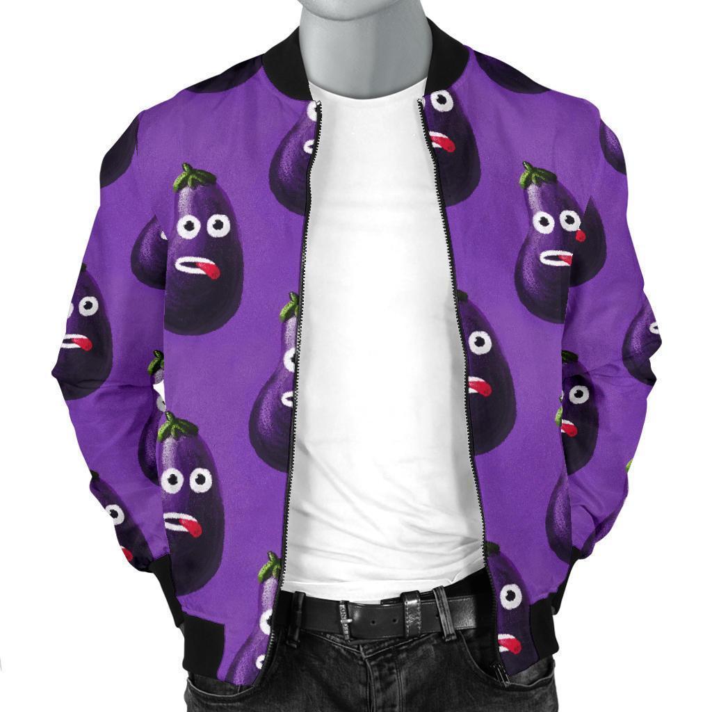 Eggplant Funny Pattern Print Men's Bomber Jacket-grizzshop