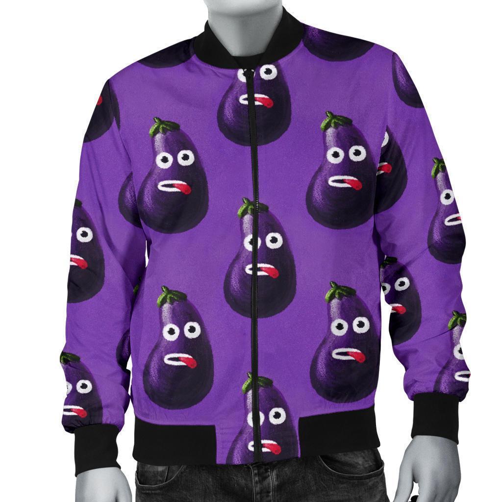 Eggplant Funny Pattern Print Men's Bomber Jacket-grizzshop