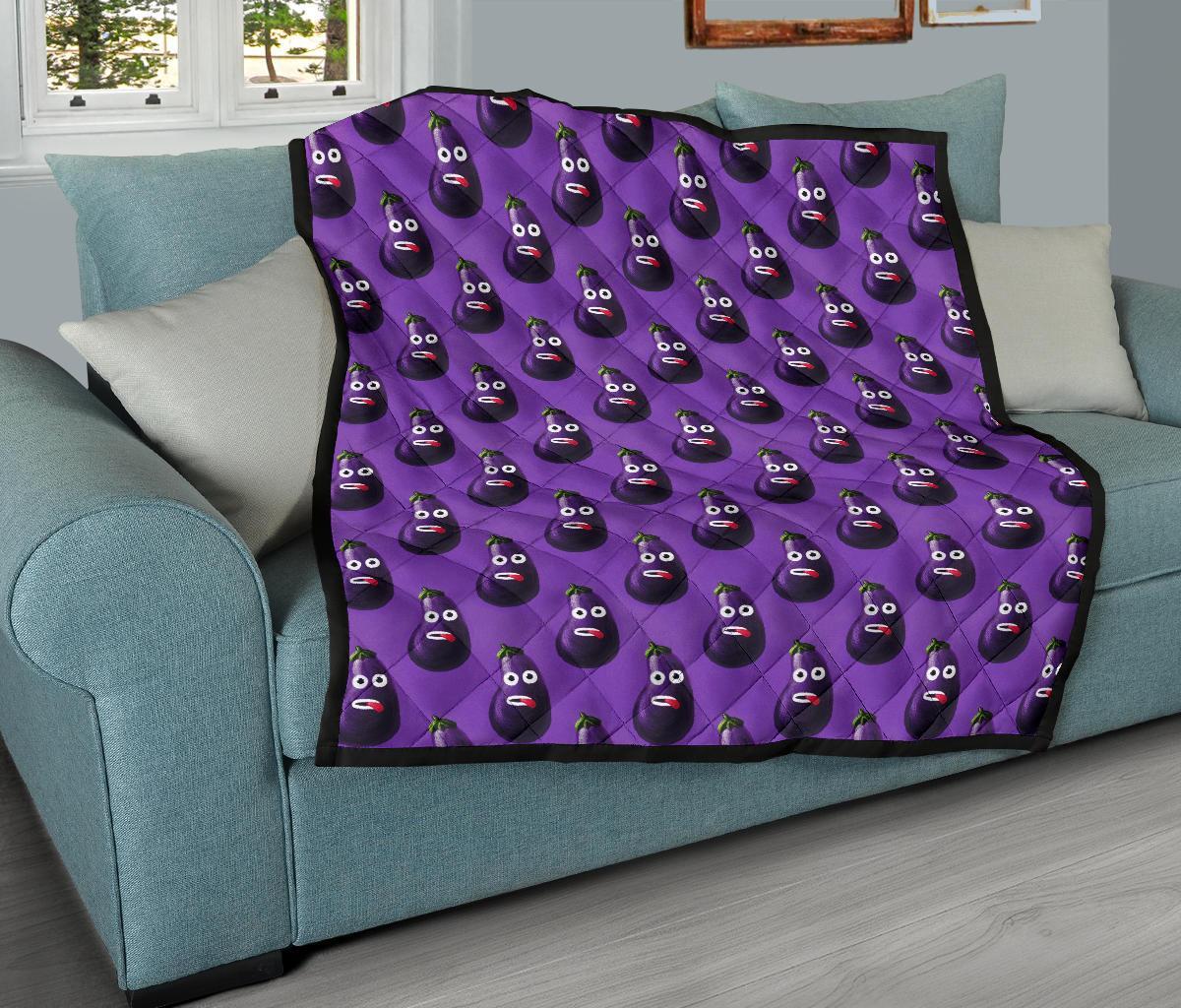 Eggplant Funny Pattern Print Quilt-grizzshop