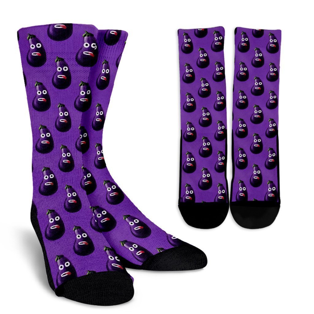 Eggplant Funny Pattern Print Unisex Crew Socks-grizzshop