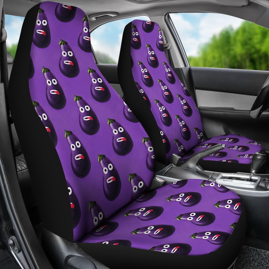 Eggplant Funny Pattern Print Universal Fit Car Seat Covers-grizzshop