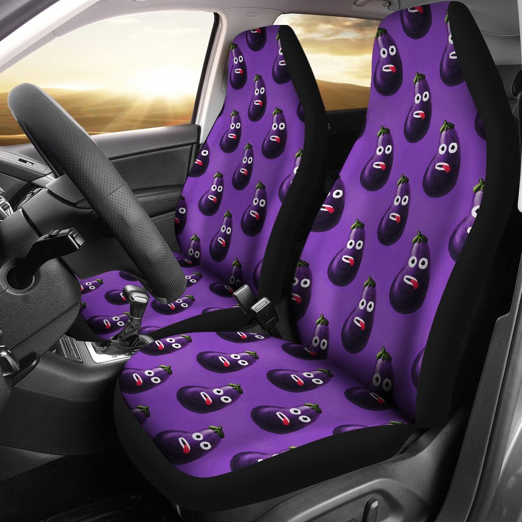 Eggplant Funny Pattern Print Universal Fit Car Seat Covers-grizzshop